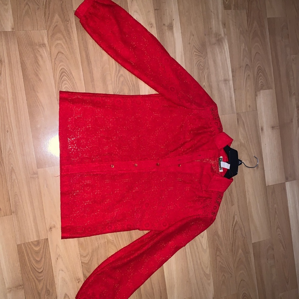 Red mesh button up